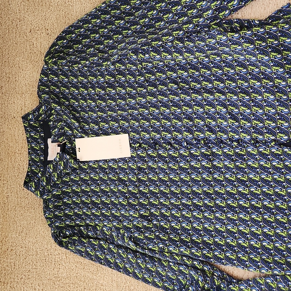 NWT Ciebon blouse blue and green abstract print